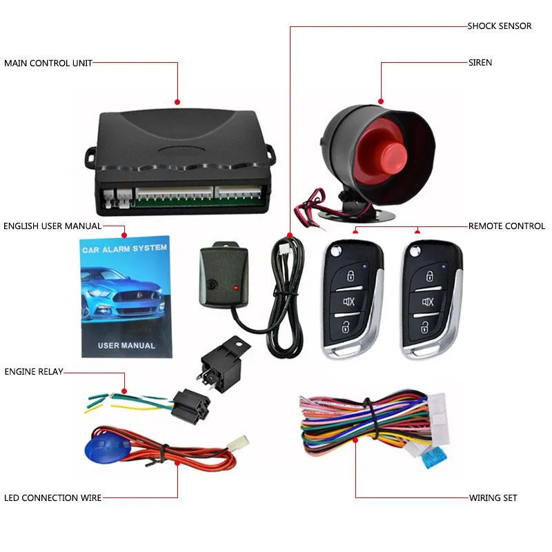 Sistema de travamento central de travamento automático Sistema de imobilizador de alarme com chifre de aviso de alerta de chifre de sirene de controle de trava de trava de porta remota por porta