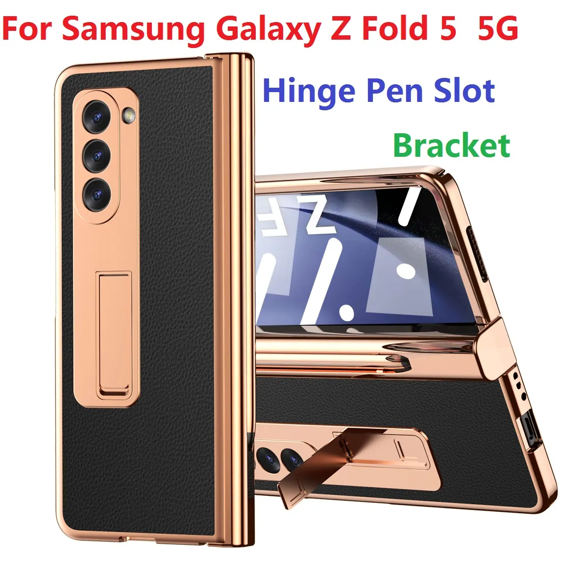 Magnetic Bracket Cases For Samsung Galaxy Z Fold 5 4 3 2 Case Leather Pen Slot Hinge Protection Film Screen Cover