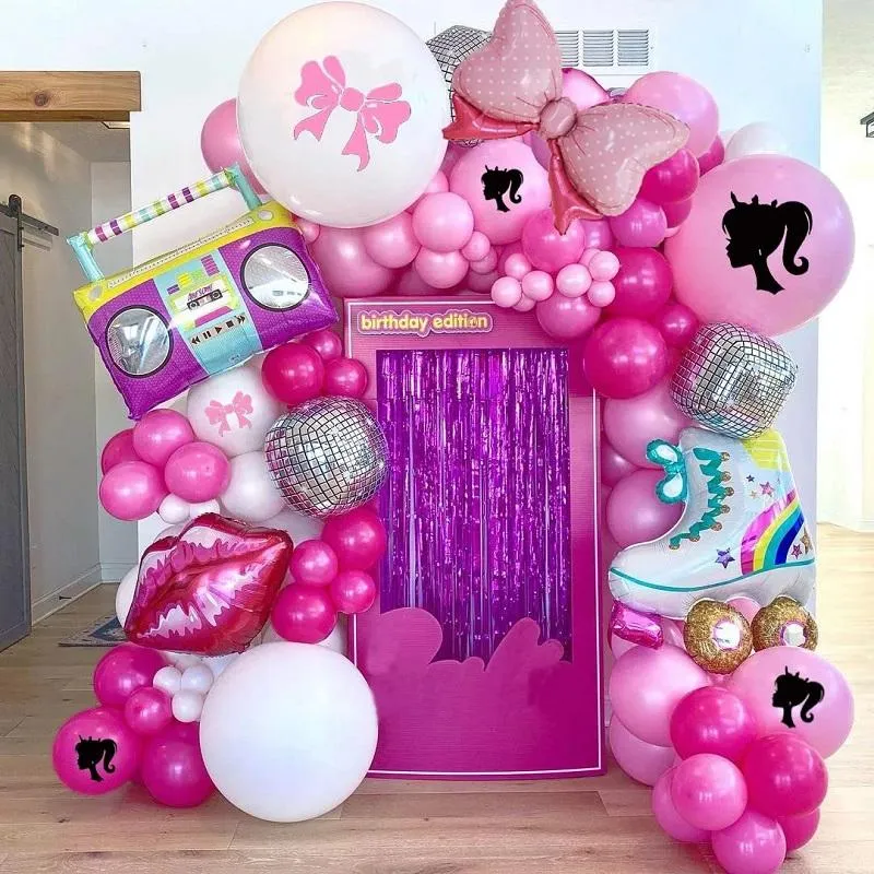 Racks Pink Princess Theme Balloon Garland Arch Kit Foil Disco 4d Balloons Bridal Wedding Decor Girls Birthday Party Baby Shower Decor
