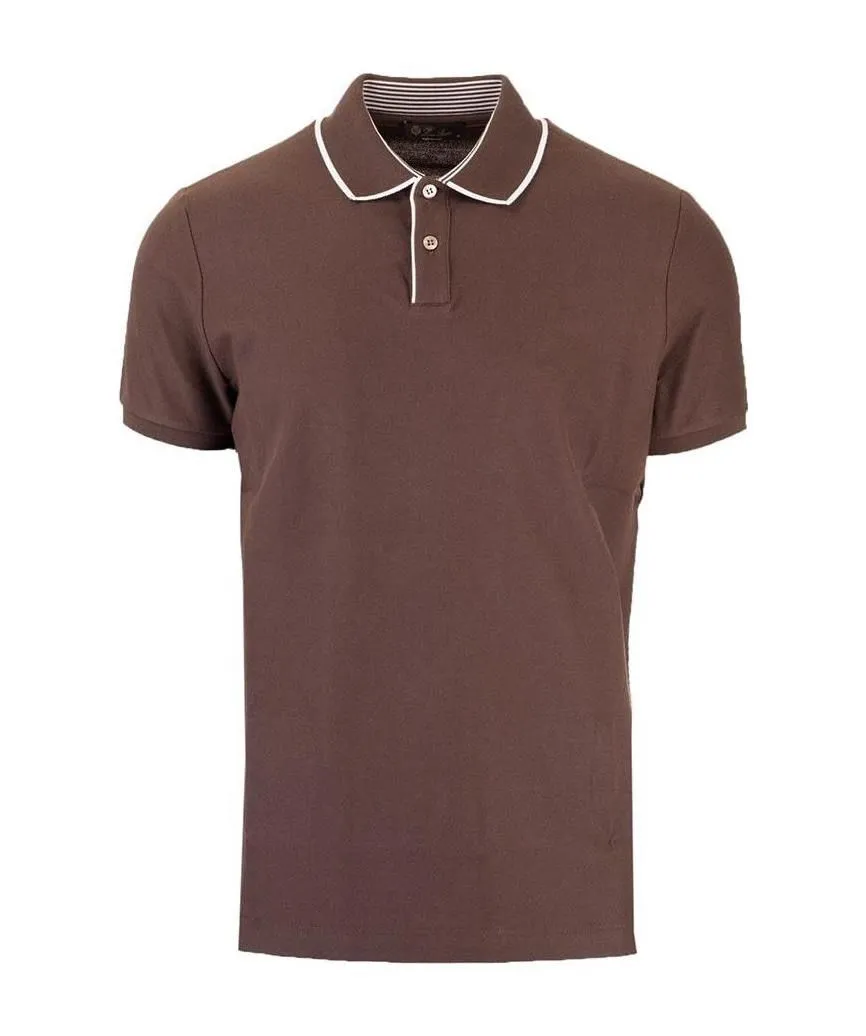 Мужские рубашки Polo Summer Loro Piana Business Casual Brown с коротким рукавом футболки