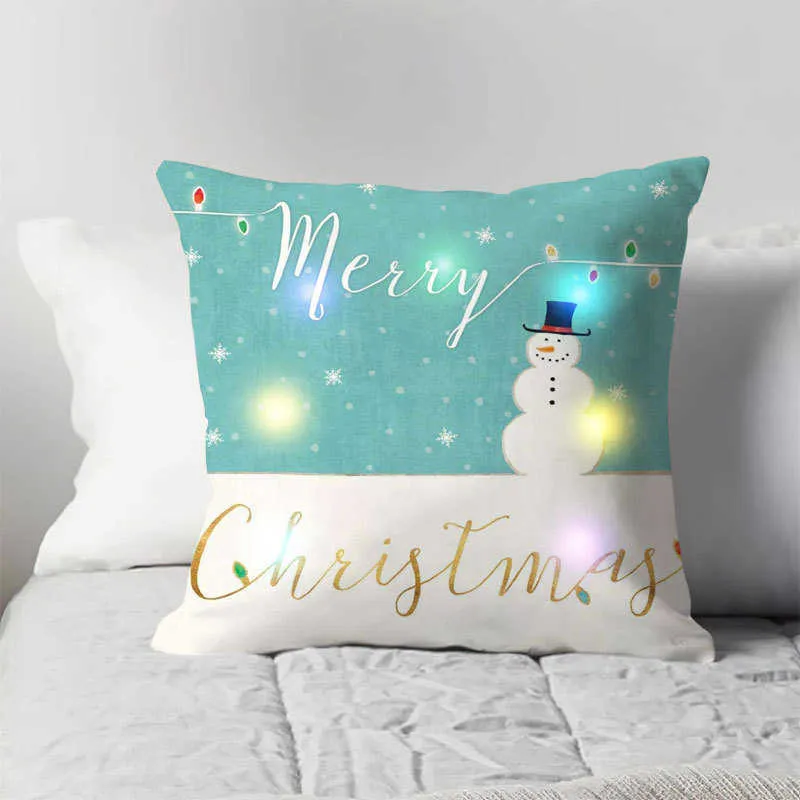 Coussin/décoratif dessin animé noël bonhomme de neige Alphabet impression étui LED lumières lumières de noël étui housse de coussin coussin