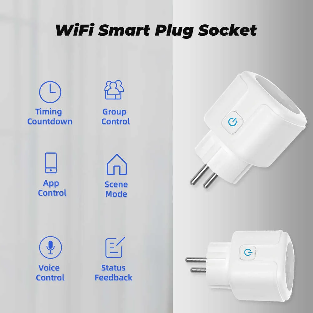 Tuya 16A 20A EU Smart Socket WiFi Smart Plug With Power