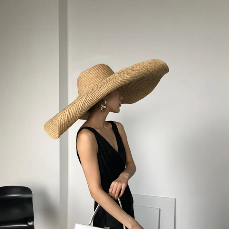 Outdoor Hats Oversized Beach Hats For Women Simple Solid Color Summer Wide Brim Large Straw Hat Uv Protection Foldable Sun Cap Chapeau Femme 230727
