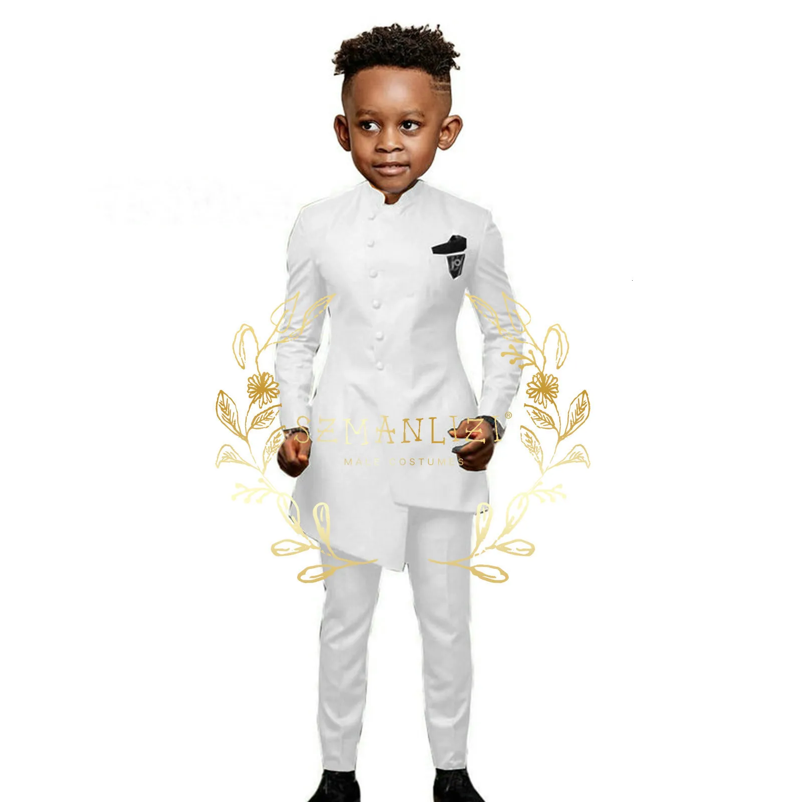 Костюмы белые африканские дизайнерские мальчики готовы для свадебного формального смокинга Детское костюм фортепиано исполнение детей, а также Top Qulity 230726