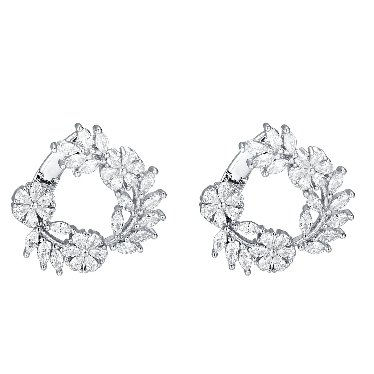 2023 New S925 Silver Inlaid White Diamond Surrounding Flower Earrings Crystal Clear Crystal Style Earrings Earstuds