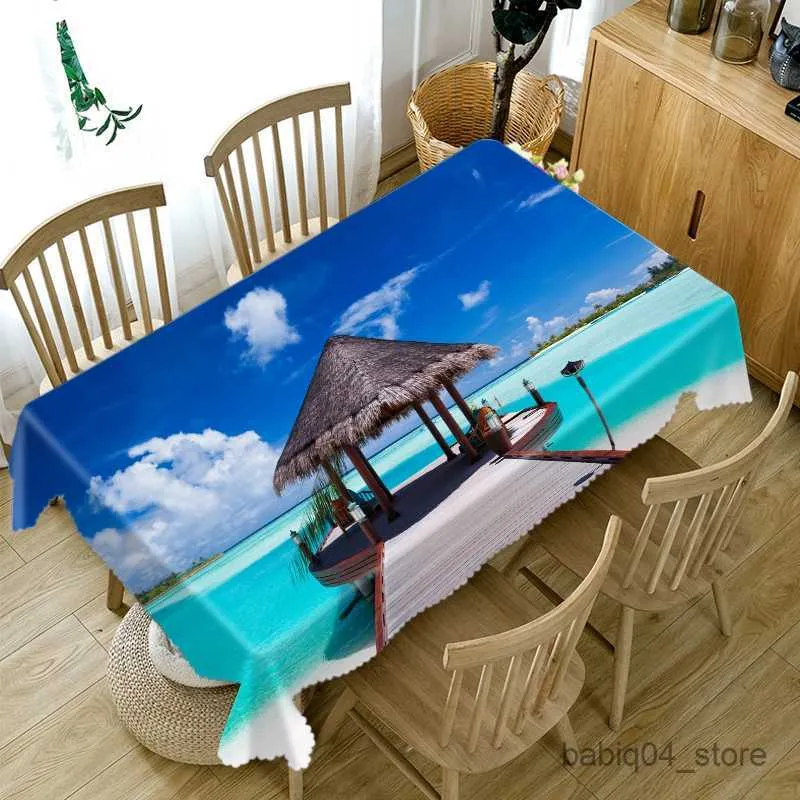 Table Cloth 3D Island Resort Pattern Viewing Platform Tablecloth Rectangular Table Cover for Wedding Decoration Picnic Party R230727