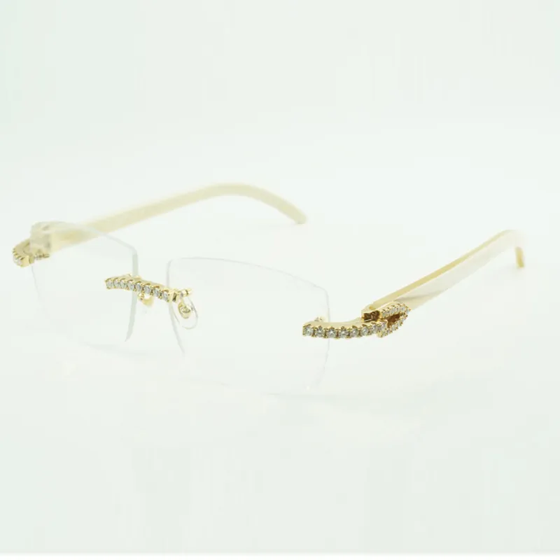 Nouvelles lunettes en diamant moissanite 3524015 pour hommes et femmes, avec pattes en corne de buffle blanche et lentilles transparentes, taille: 57-18-140mm