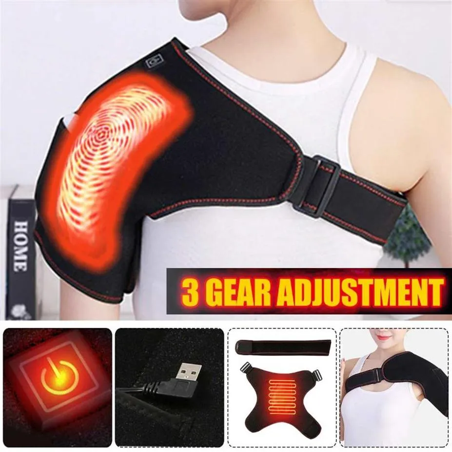 USB Electric Heated Shoulder Support Wrap Adjustable Heating Pad Pain