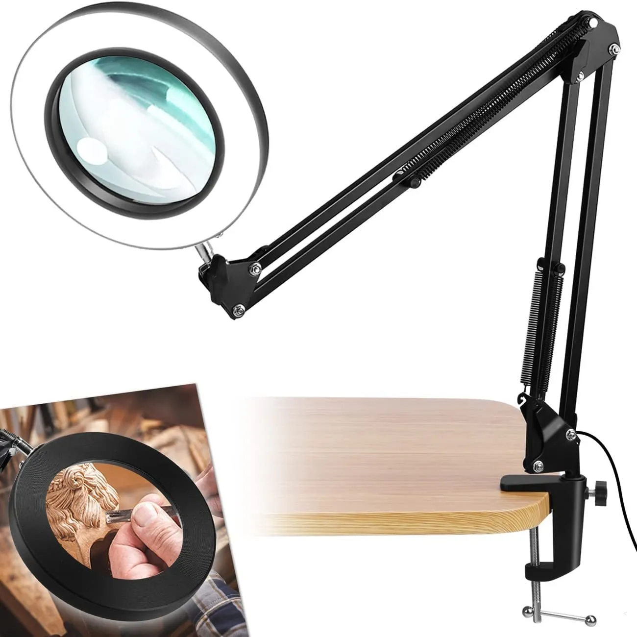 Magnifying Glasses LED Magnifying Lamp Metal Swing Arm Magnifier Lamp 3 Color Modes 8X Magnification 120LED Illuminated Magnifier 230726