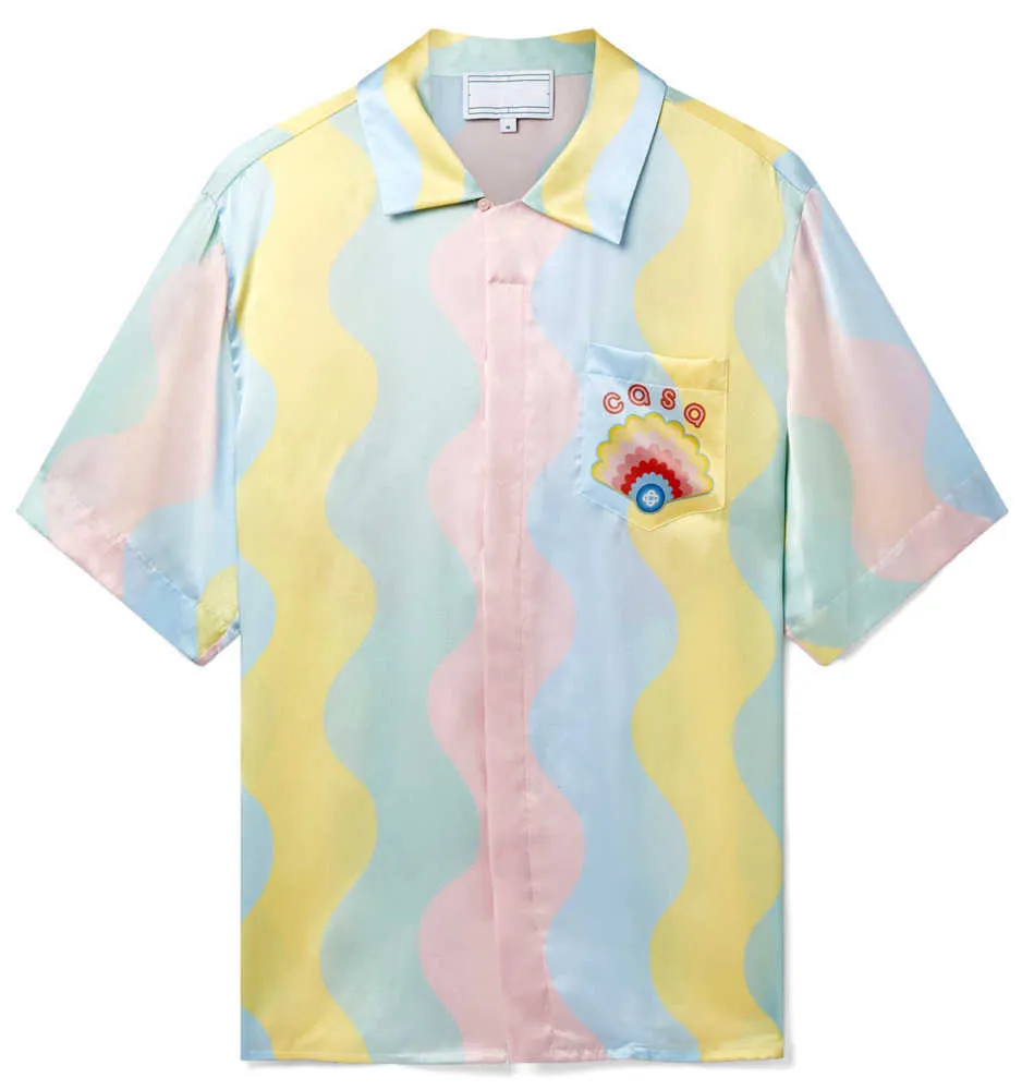 hawaiian shirt casablanca tennis clud Cream Shell Silk Men's and Women's Hawaiian Short Sleeve Shirts