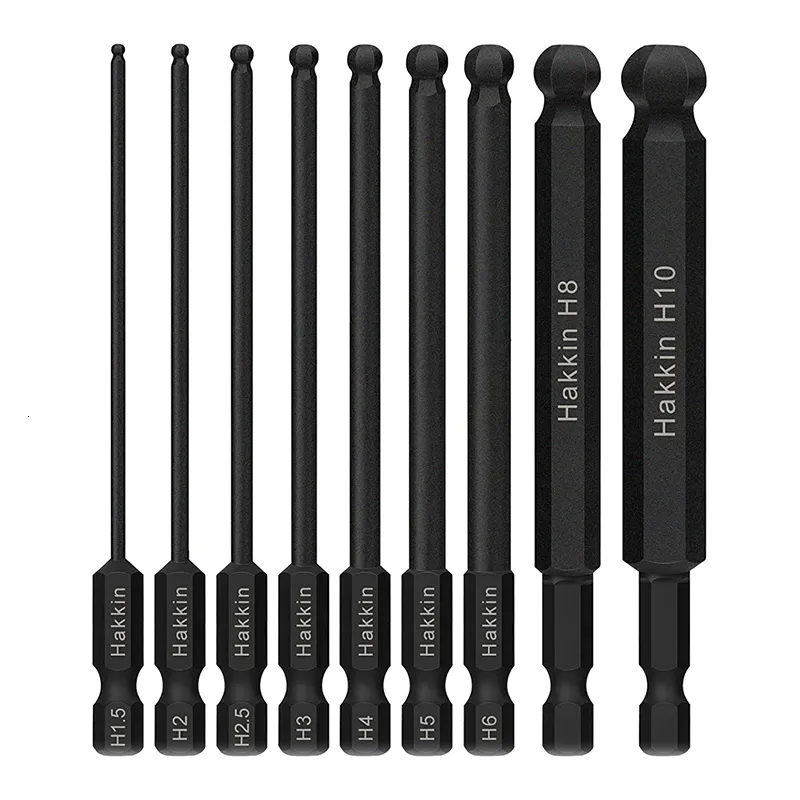 Tornavida 9pcs 100mm top ucu tornavida bitleri altıgen kafa allen anahtar matkap bit 1/4 inç altıgen manyetik ucu hex tuş soket sürücü bitleri 230726