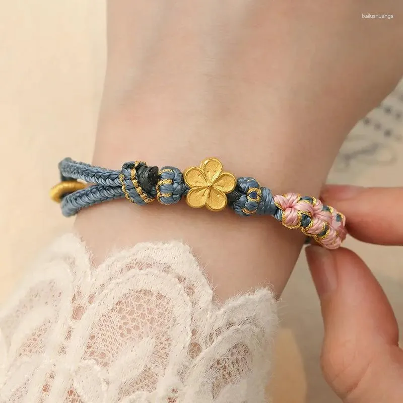 Charm Bracelets Blossom Flower Bracelet For Girls Lucky Transfer Beads Sweet Style Hand-woven Braided Gift