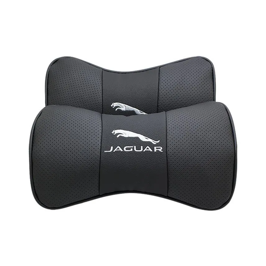 2 pièces logo personnalisé voiture cou oreiller en cuir véritable respirant oreillers coussin pour Jaguar F-PACE F-TYPE E-PACE XJ XF XE XK I-PACE XFL241m