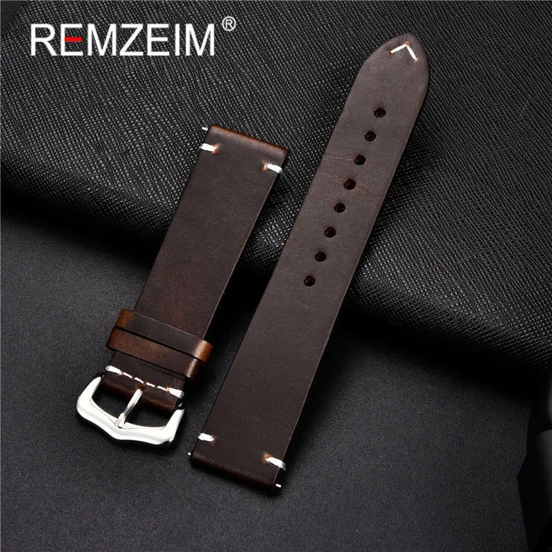 Watch Bands Handmade Oil Wax Leather Watchband 18mm 20mm 22mm 24mm Blue Red Brown Replacement Bracelet Strap Band Accessories 230727