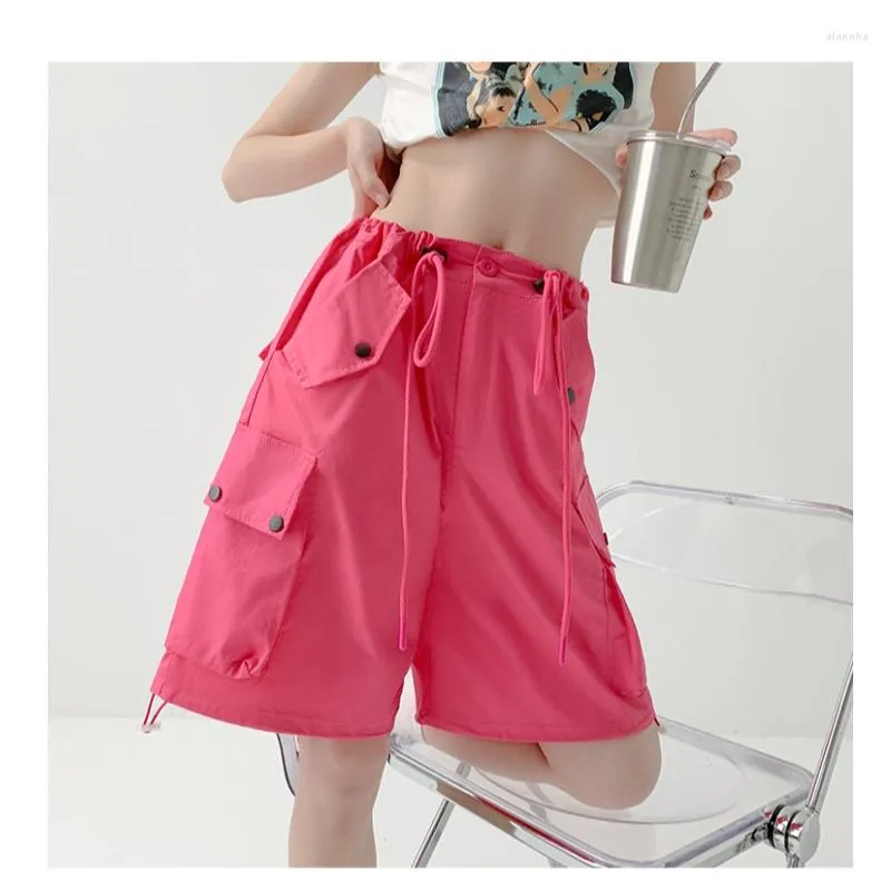 Frauen Shorts Candy Farbe Frauen Sommer Einstellbare String Taille Solide S-XXL Mode Lose Cargo Weibliche Radfahren Streetwear