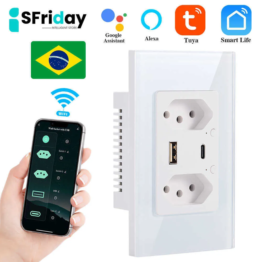 Smart Power Plugs IsFriday Smart Socket WiFi Brasil Enchufe de pared con puerto USB tipo C Control individual Aplicación Tuya Smart Life para Google Home Alexa HKD230727