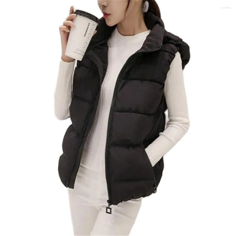 Gilets pour femmes femme à capuche épais vers le bas sans manches vestes femme automne chaud coton Parkas hiver gilet