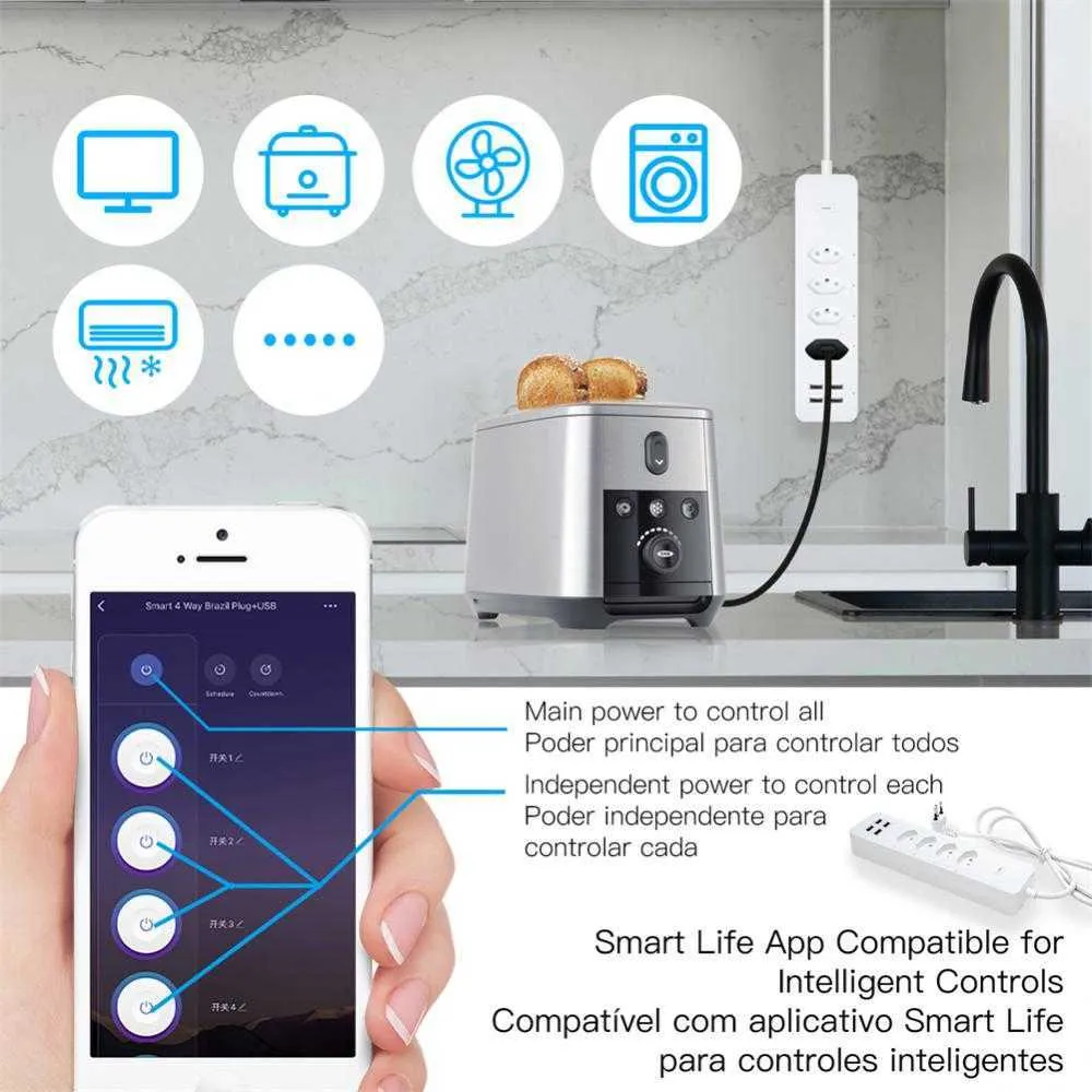 Smart Power Plugs BR Outlets Socket WiFi 10A 2500W Timer di controllo vocale Tuya Funziona con Alexa Home USB Type C Striscia Smart Power HKD230727