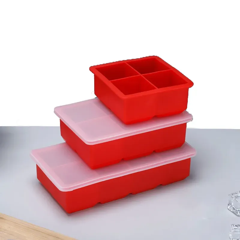 Strumenti da bar Stampi quadrati per ghiaccio in silicone Copertura antipolvere Vassoio per ghiaccio Stampo quadrato per cubetti di ghiaccio di grande capacità Colori della miscela LL