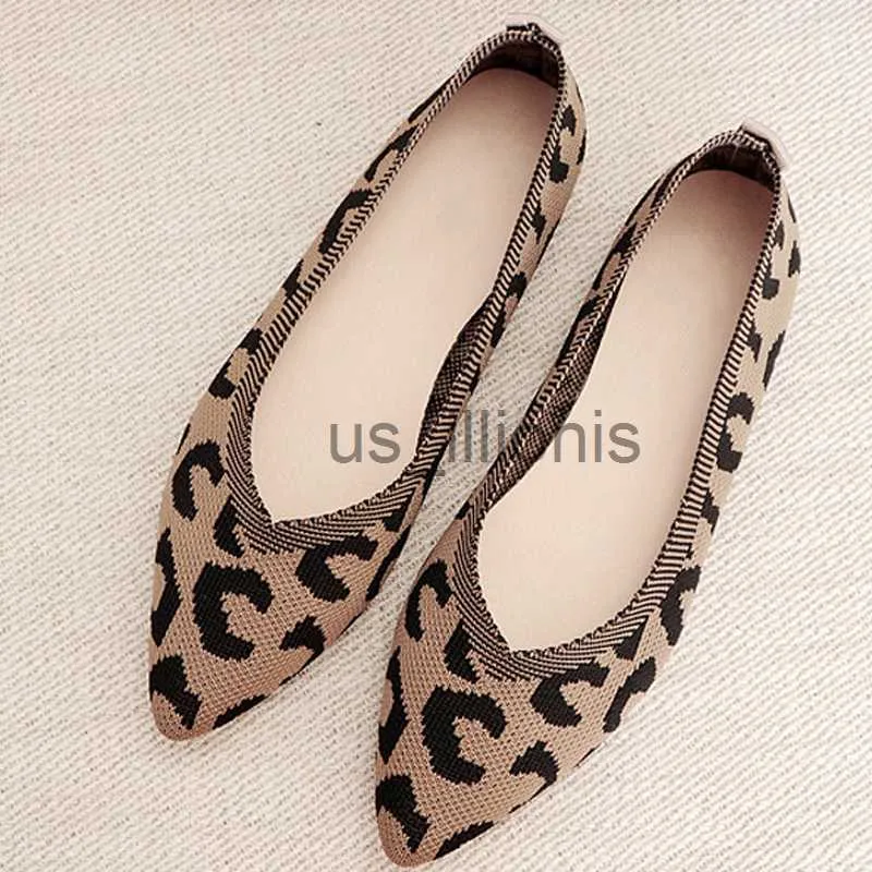 Scarpe eleganti 2023 Ballerine in maglia leopardata Moda Scarpe a punta traspiranti Slip On Mocassini Donna Casual Suola in gomma morbida Scarpe da barca Mocassini J230727