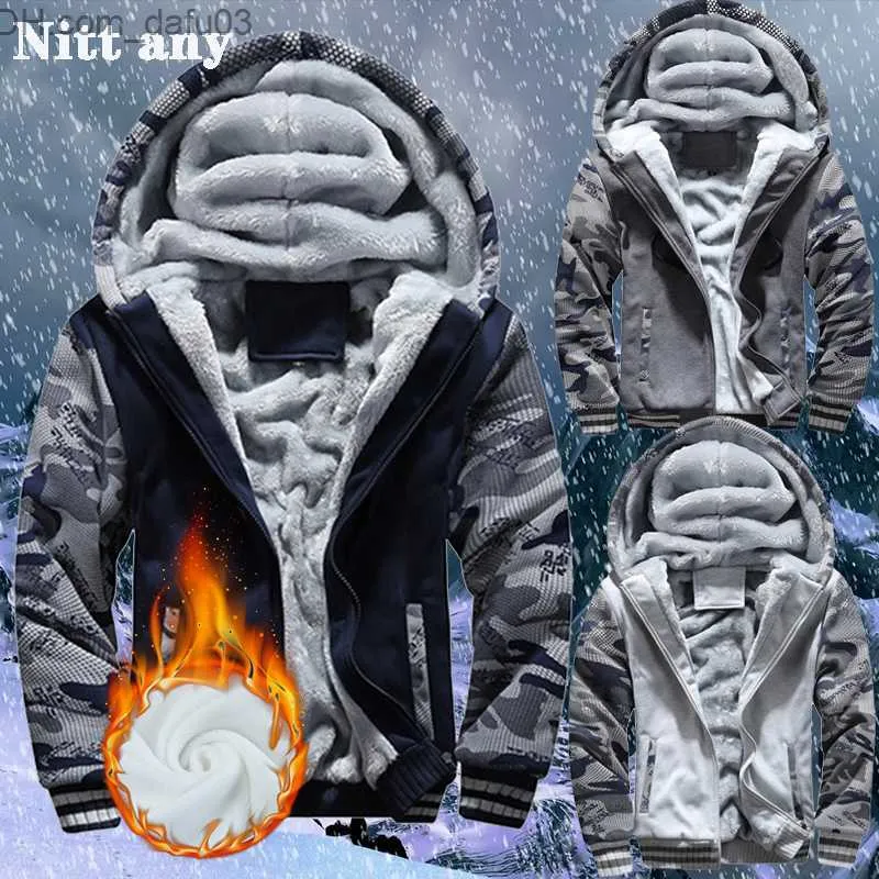 Men's Down Parkas Mens Down Parkas Winter Thick Warm Jacket Solid Color Fleece Zipper Hooded LongSleeved Coat Parka 221125 Z230727