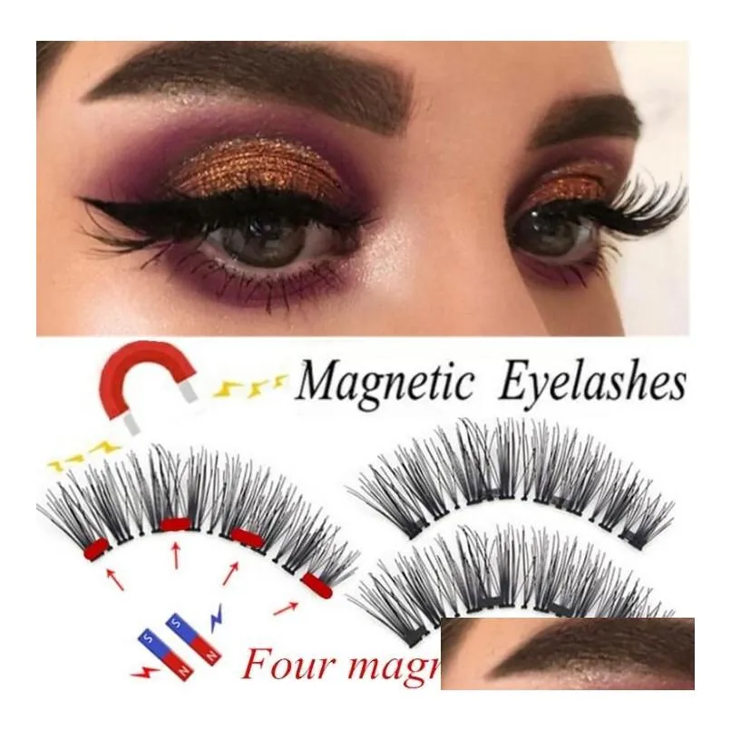 Andra hälsoskönhetsartiklar Magnetiska ögonfransar med 4 magneter 3D False Eyelash Magnet Lashes Applicator Natural Extension Tweezer Curl DHXQO