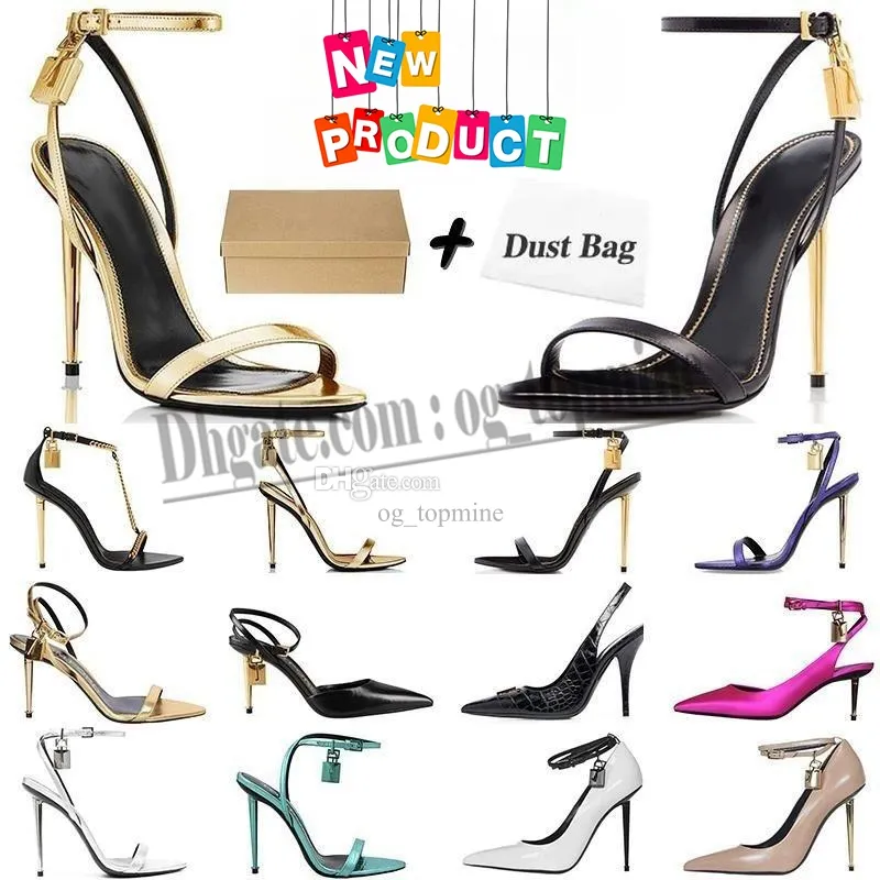 Party Dress Shoes Sandal Sandaler Elegant Brand Women Skor Palllock Pointy Naked Hardware Lock and Key Woman Metal Stiletto Wedding