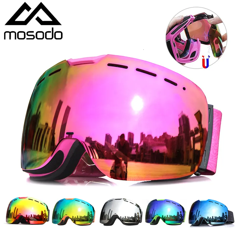 Skibrille Mosodo Magnetische Schneebrille Sphärische Winter Snowboardbrille Antibeschlag Outdoor Skate Skifahren für Männer Frauen 230726