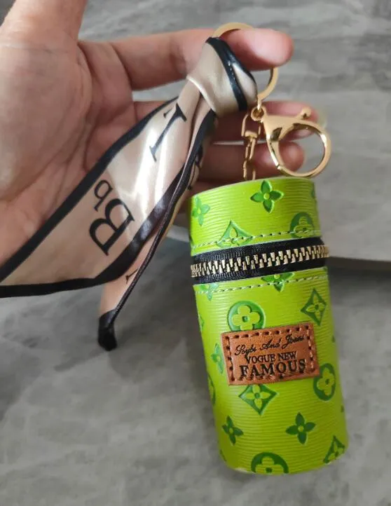 Fluorescent Leather Chapstick Holder Keychain With Lipstick Fluorescent Leather Chapstick Holder Keychain With Lipstick