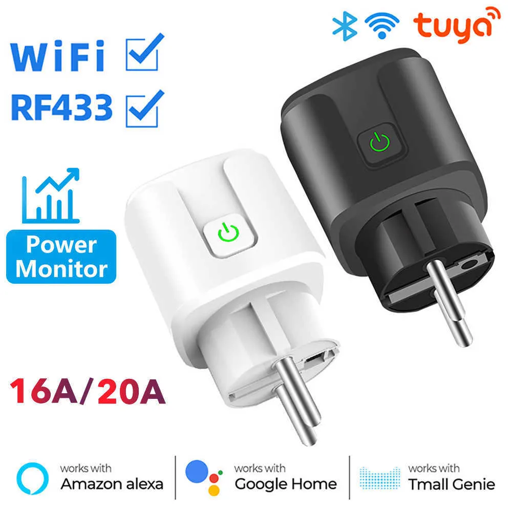 Smart Power Plugs Tuya WiFi EU Plug Smart 16A 20A Mise à niveau RF433 Smart Socket Dual Mode Outlet Money Monitor Remote App Control Alexa HKD230727