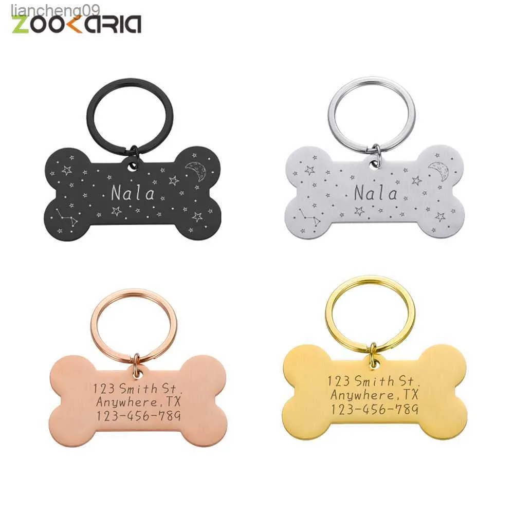 Engraved Dog Tags Badge Bone In Stainless Steel Ship Free Personalized Plate Pet Tag Cat Dogs Collar Accessories With Address L230620