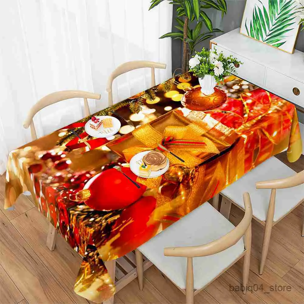 Nappe de table Nappe de Noël résistante aux taches Santa Elk Décoration de Noël Nappe rectangulaire pour la décoration d'événement de fête à la maison R230727