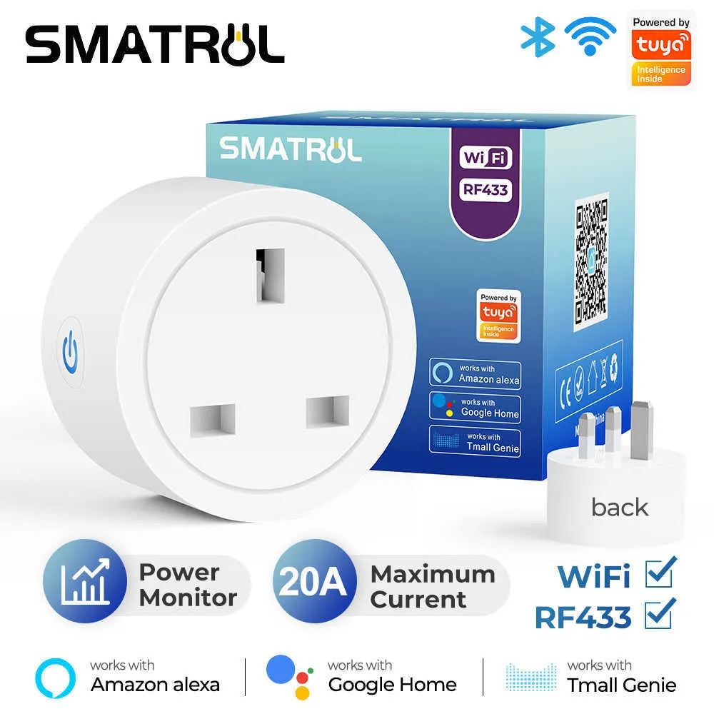 Smart Power Plugs WiFi RF433 UK Smart Socket Pluge Outlet 20A Adapter Power Monter