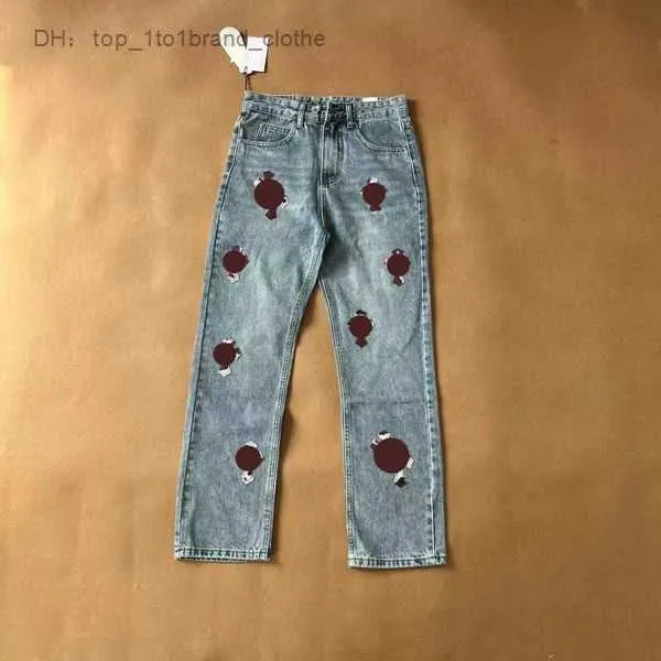 Men's Jeans 2023 Designer Make Old Washed Chrome Straight Trousers Heart Prints Long 3 XA3Z