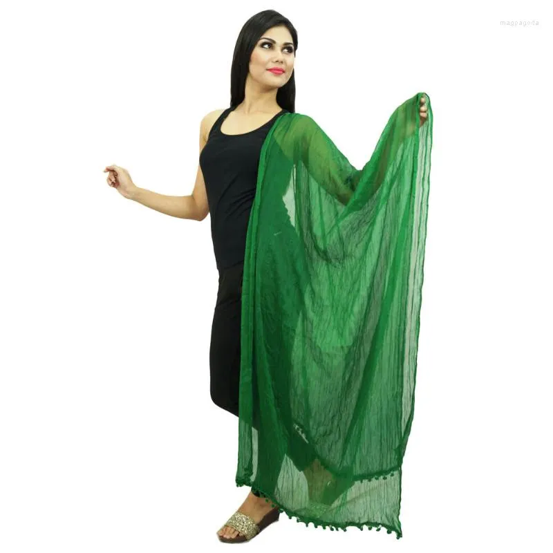 Vêtements Ethniques Dupattas Femme Mousseline Mélange Long Pom Fringe Dupatta Foulards