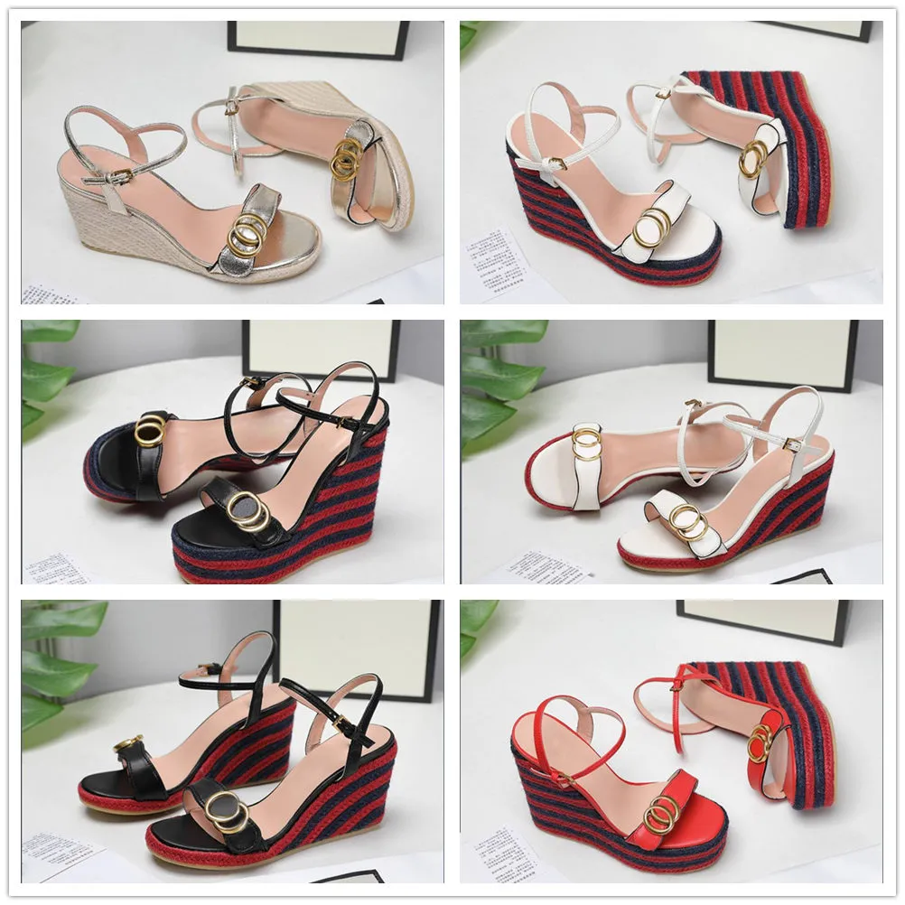 Famous brand sandals G family's classic popular sloping heel series, with sheepskin upper and sheepskin lining, heel height of 8cm, sizes 35 to 42