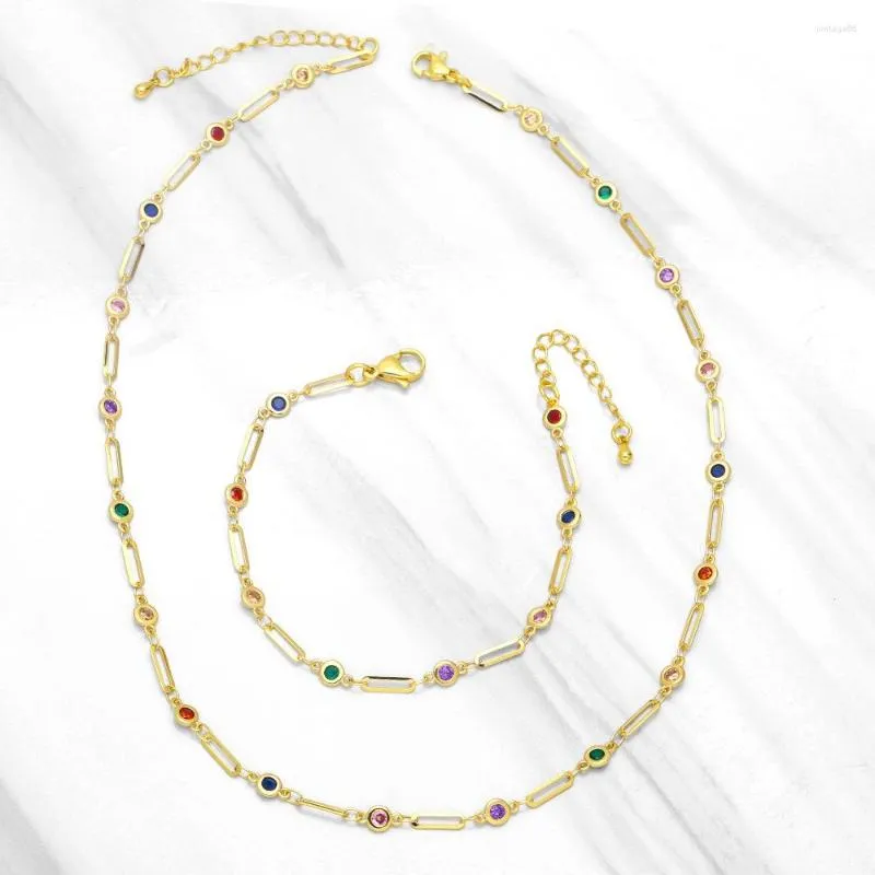 Pendant Necklaces V&YIDOU Light Luxury Colored Gems Necklace Female Colorful Crystals Zircon Stitching Bracelet And Set