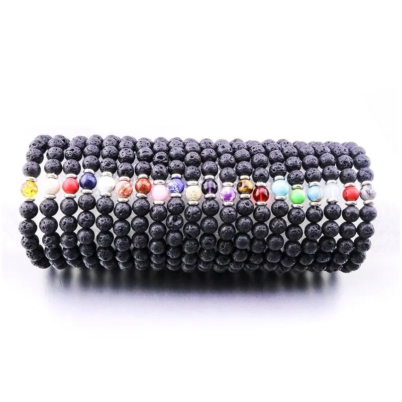 Bärade 20 Colors 8mm Natural Black Lava Stone Pärlor Cross Armband DIY Volcano Rock Essential Oil Diffuser For Women Män släpper Dhgyk