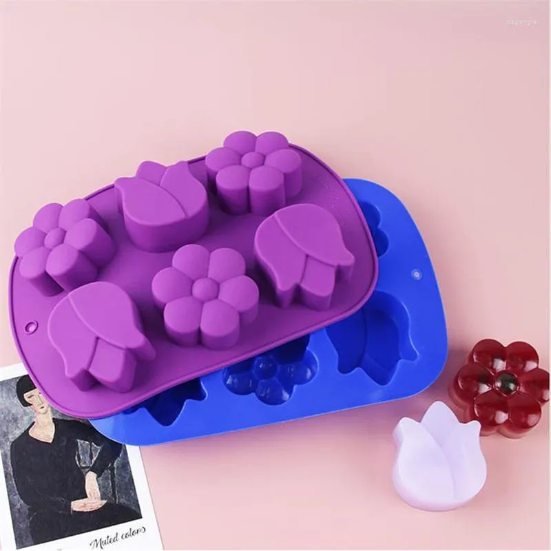 Baking Moulds 25.5x17cm 6 Cells Tulip Plum Silicone Molds 3D Chocolate Sugar Candy Jelly Cupcake Party Fondant Cake Decor Tools