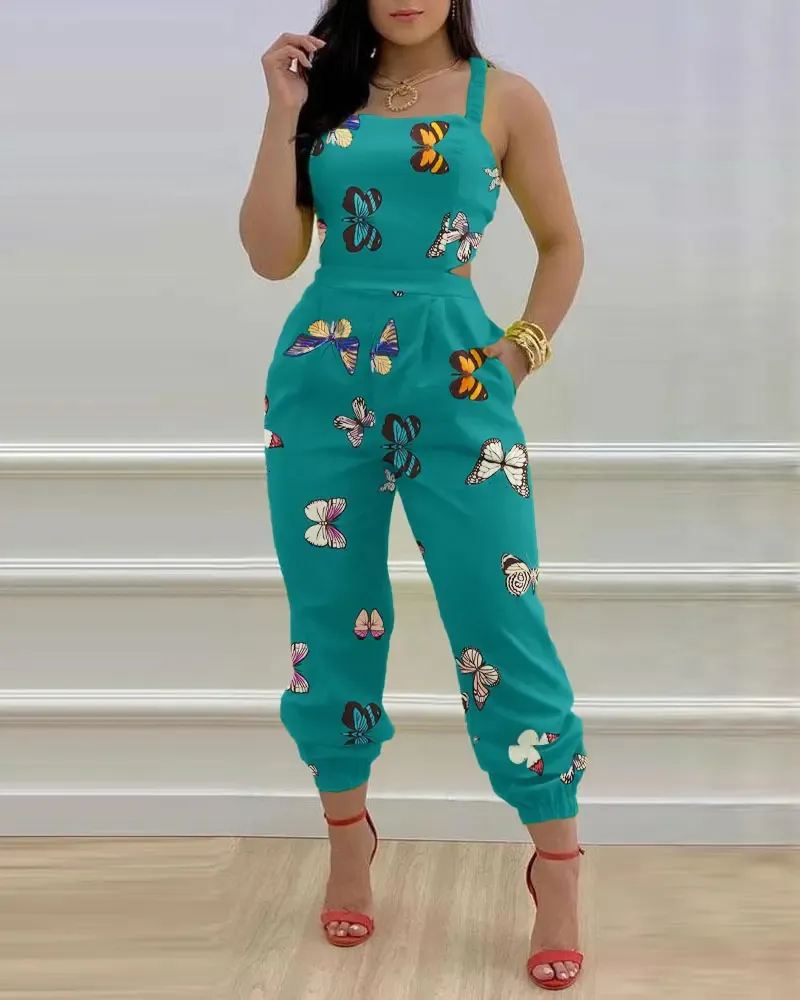 Fashion Printing Women Jumpsuits Sexy Sleeveless