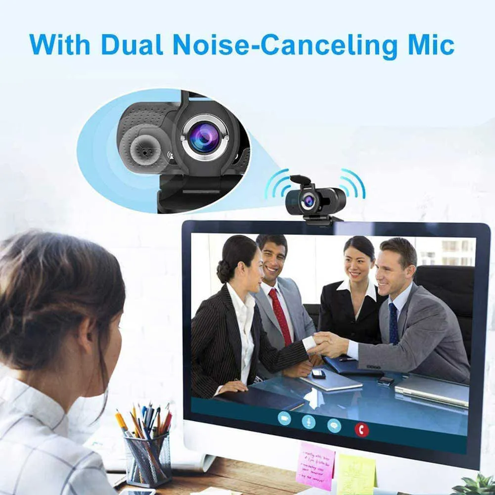 Webcams Caméra Web avec couverture de confidentialité 1080P Webcam PC à mise au point automatique pour fournitures informatiques de bureau