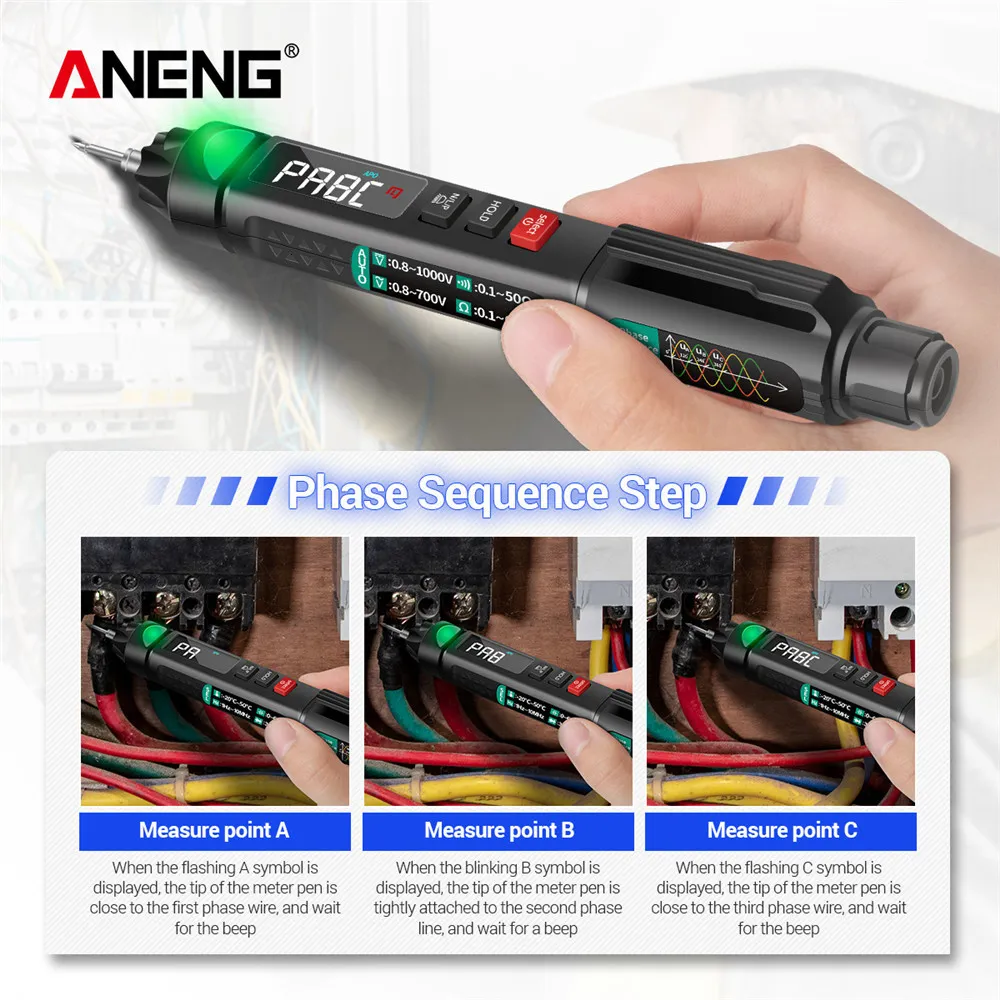 Volt Meter Aneng A3008 Digital Multimeter - 6000 Count Mini Pen Style ...