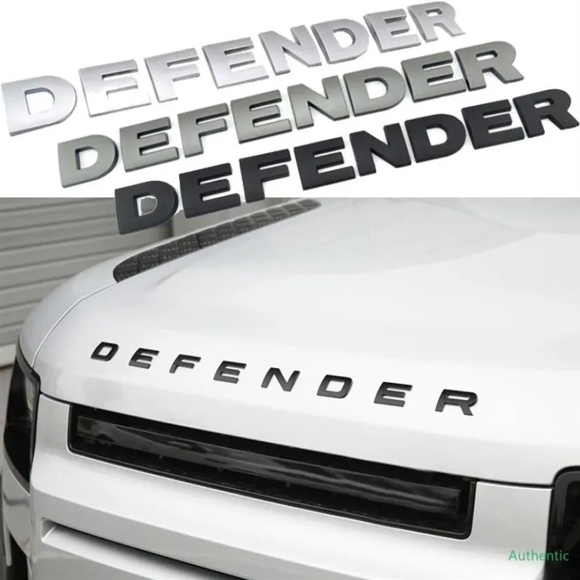 3D Stereo Letters Badge Logo Sticker ABS For Defender Head Hood Nameplate Black Gray Silver Decal Car Styling3776145175g