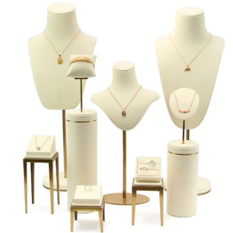 Jewelry Stand Top Beige 8pcs/Set Microfiber Metal Necklace Model Jewelry Display Shop Window Ring Pillow Earring Bracelet Jewelry Stad Props 230727