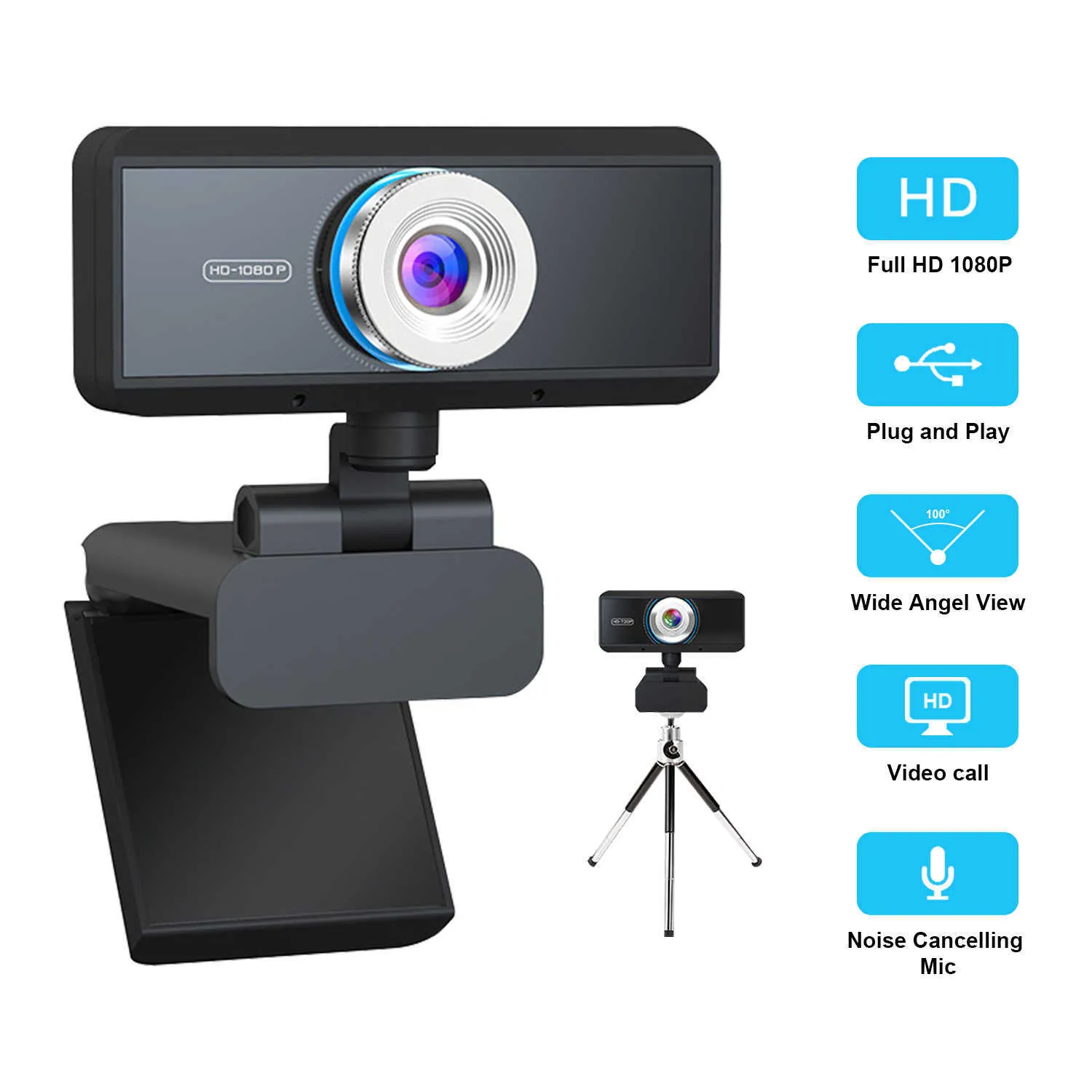 Webcams 1080P Webcam Volledig met breedbeeld video-opname Webcam Handmatige focus voor laptop PC Windows