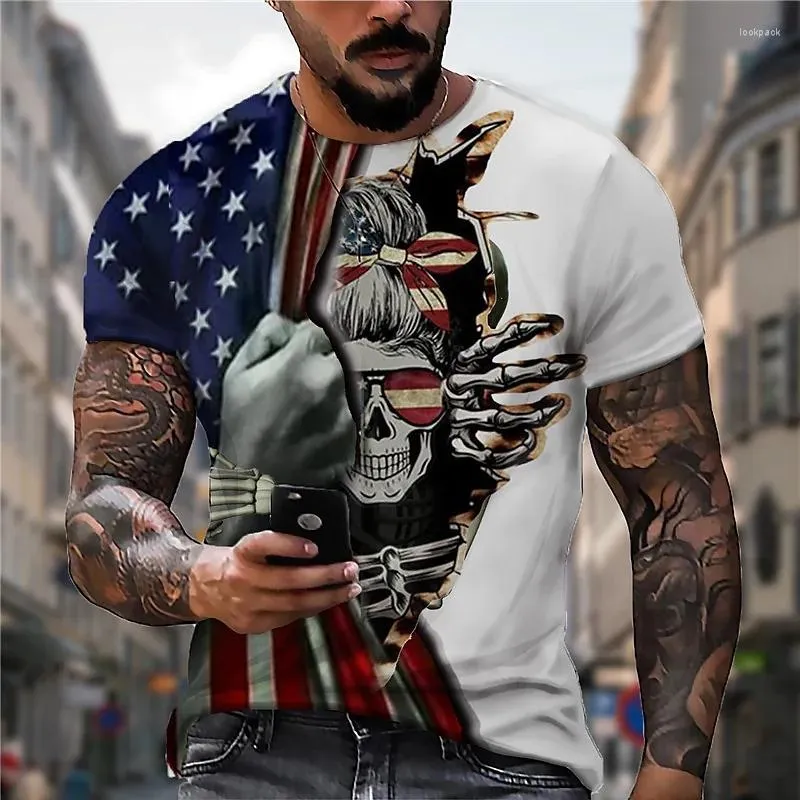 T-shirt da uomo Ultima t-shirt scheletro retrò Modello stampato 3d Street O-collo Top oversize manica corta