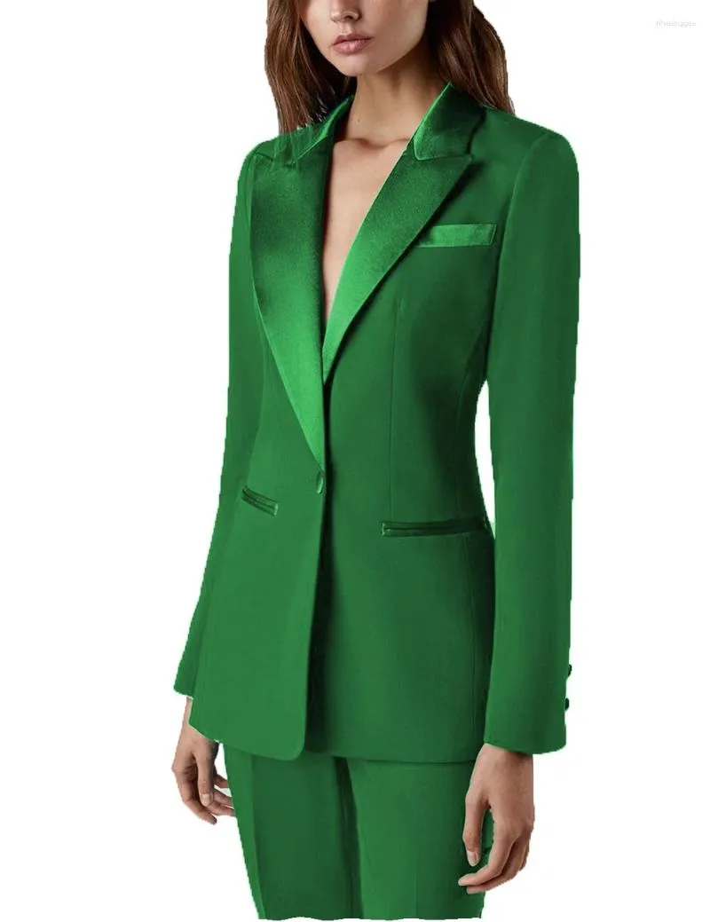 Dwuczęściowe spodnie dla kobiet Zielone przyjęcie weselne Slim Fit Business Business Office Office Formalne suknia wieczorowa (spodnie z kurtkami)