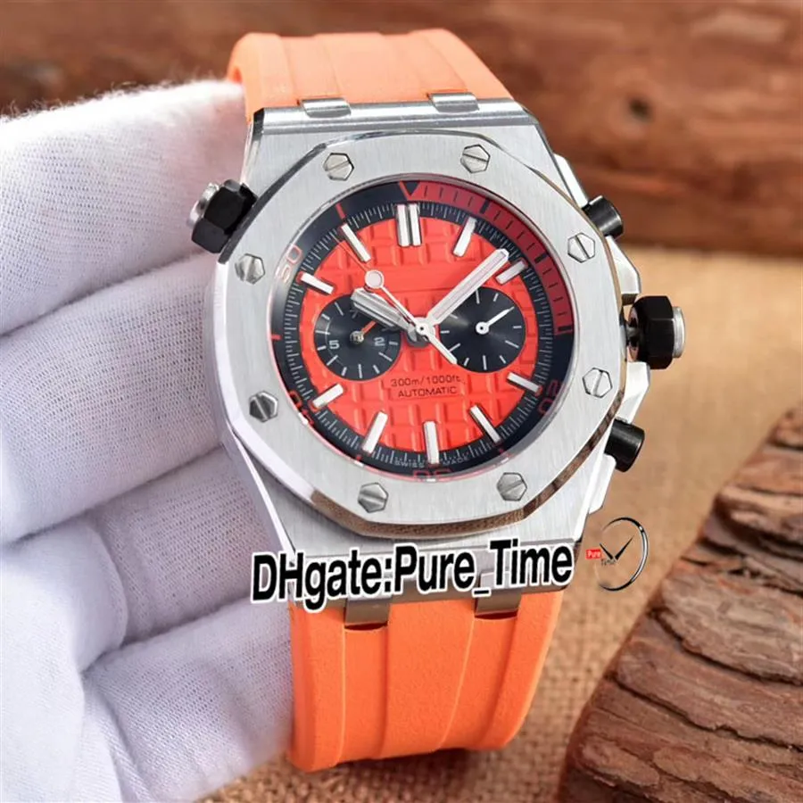 Diver 42 mm Automatik-Herrenuhr 26703ST OO A070CA 01 Zifferblatt mit oranger Textur, schwarzes inneres Stahlgehäuse, orangefarbenes Gummi, kein Chronograph, Sport231u