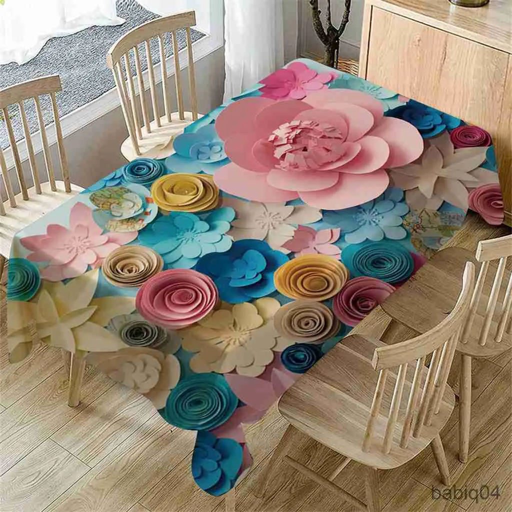 Table Cloth 3d Flower Print Rectangular Tablecloth for Table Party Table Cover Waterproof Party Wedding Decor R230726