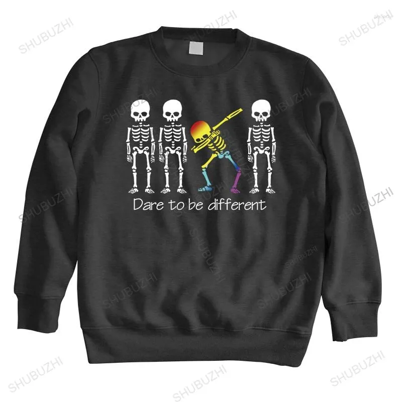 Moletons Masculinos Tops de Algodão Masculino Gola Regata Dare To Be Different LGBT Dabbing Skeleton Halloween Feminino Unissex Casual